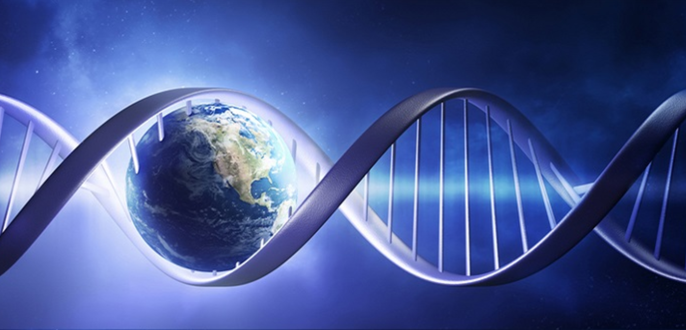 Il pianeta Terra avvolto da un filamento di DNA